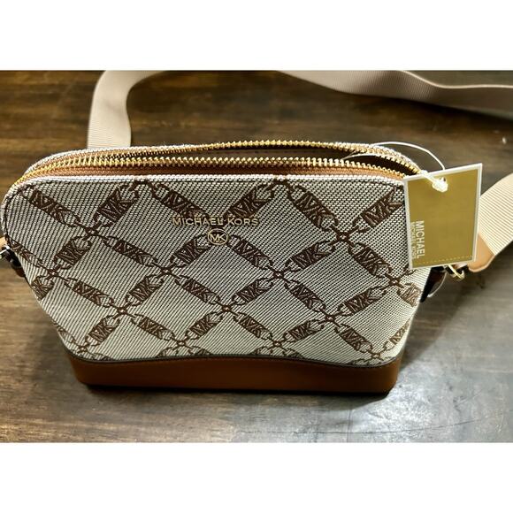 Michael Kors Jet Set Charm Large Dome Crossbody with Web Strap Natural $198 NWT - Picture 1 of 7